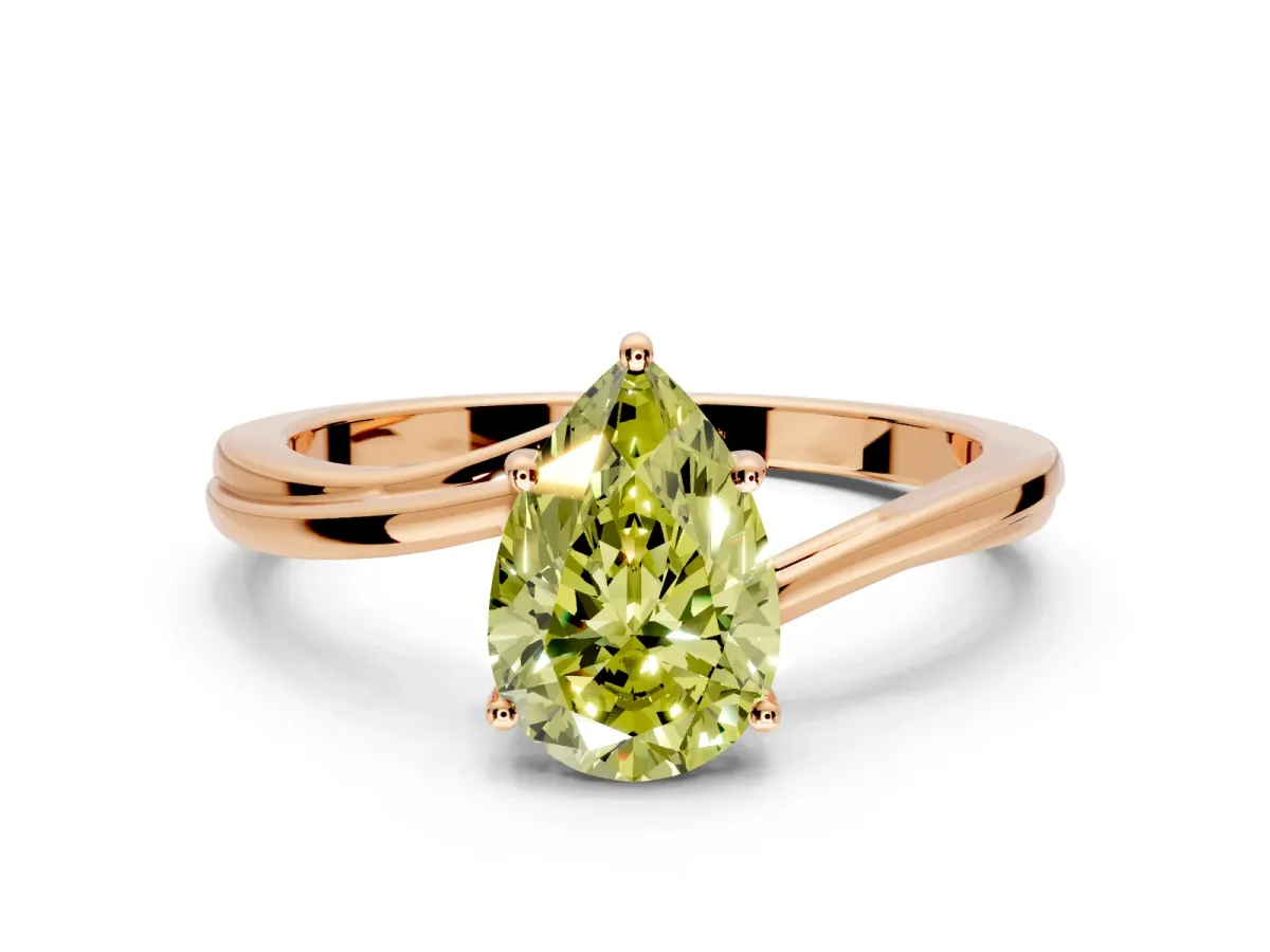 Solitaire Engagement Ring Setting for Fancy Yellow Pear-Shaped Center with Plain Bypass Twist Band and Prong Head in Rose Gold