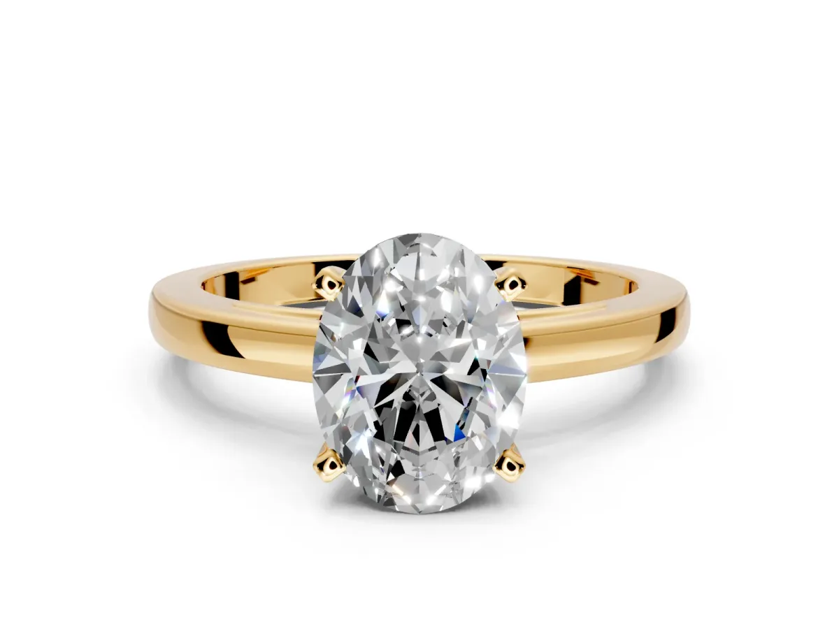 Solitaire Engagement Ring Setting for Oval Center with Basket Rail and Prong Head in Yellow Gold