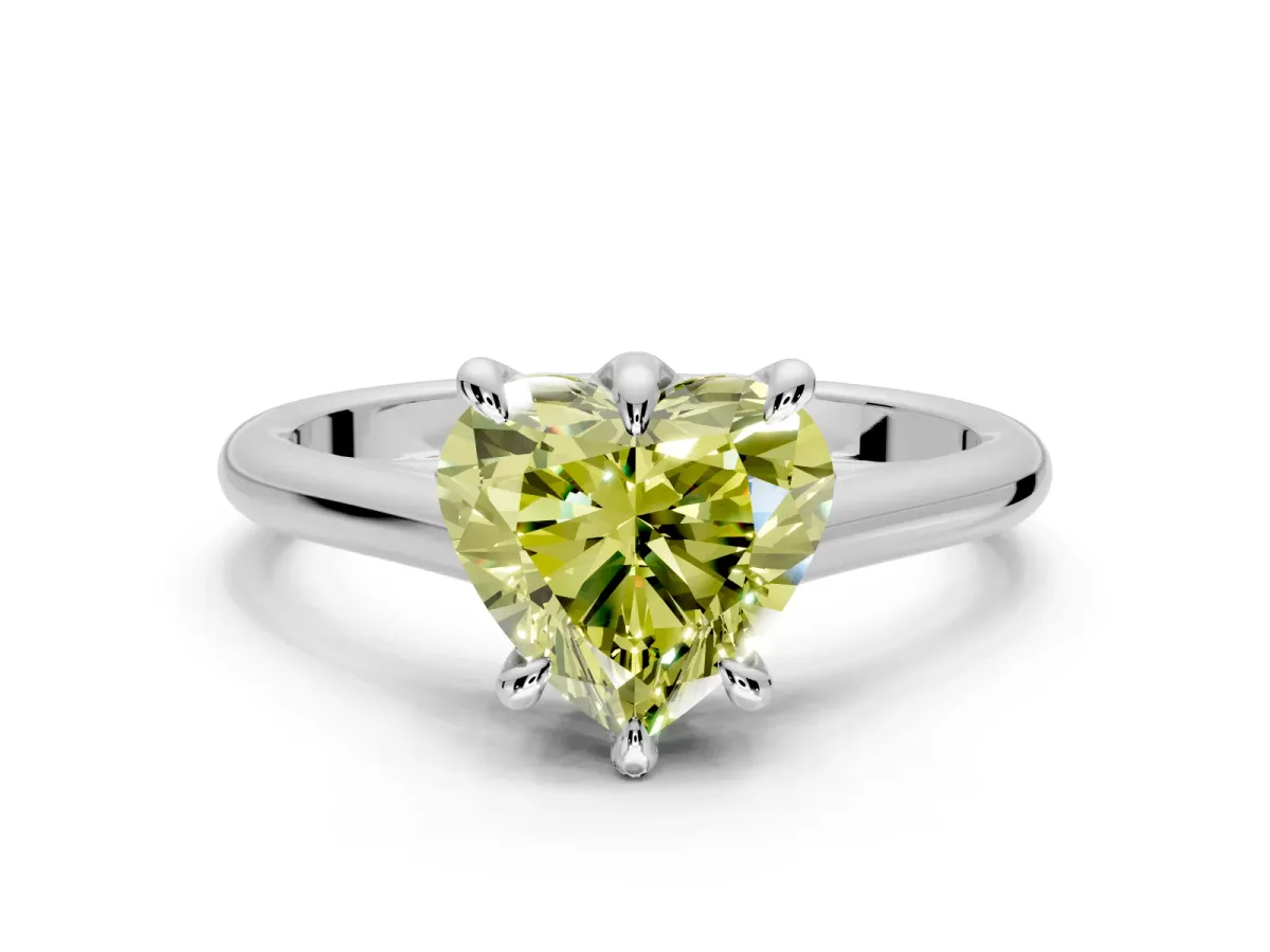 Solitaire Engagement Ring Setting for Fancy Yellow Heart-Shaped Center with Cathedral Band and Prong Head in Platinum