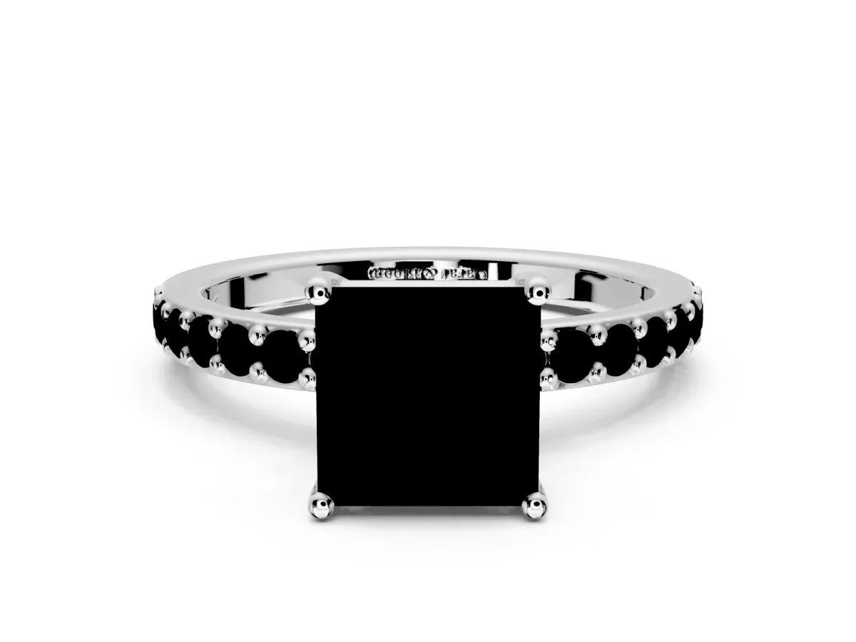 Solitaire Engagement Ring Setting for Fancy Blue Princess Cut Center with Round Cut Pave Band and Prong Head in Platinum
