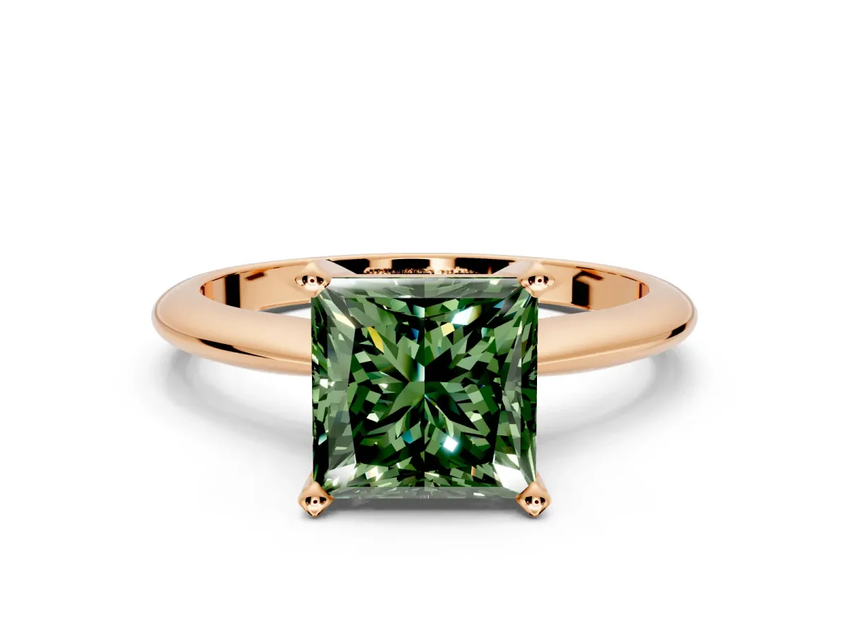 Solitaire Engagement Ring Setting for Fancy Green Princess Cut Center with Knife Ridge Band and Claw Prong Head in Rose Gold