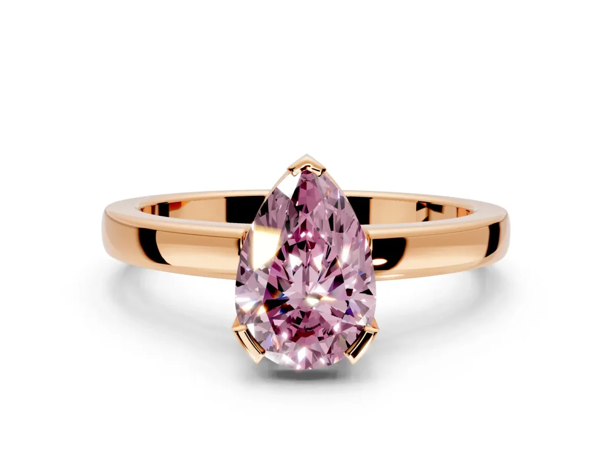 Solitaire Engagement Ring Setting for Fancy Pink Pear-Shaped Center with Plain Band and Flat Tab Prong Head in Rose Gold