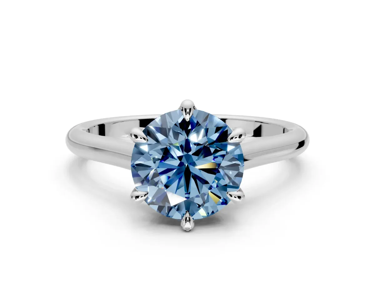 Solitaire Engagement Ring Setting for Fancy Blue Round Cut Center with Cathedral Band and Prong Head in Platinum