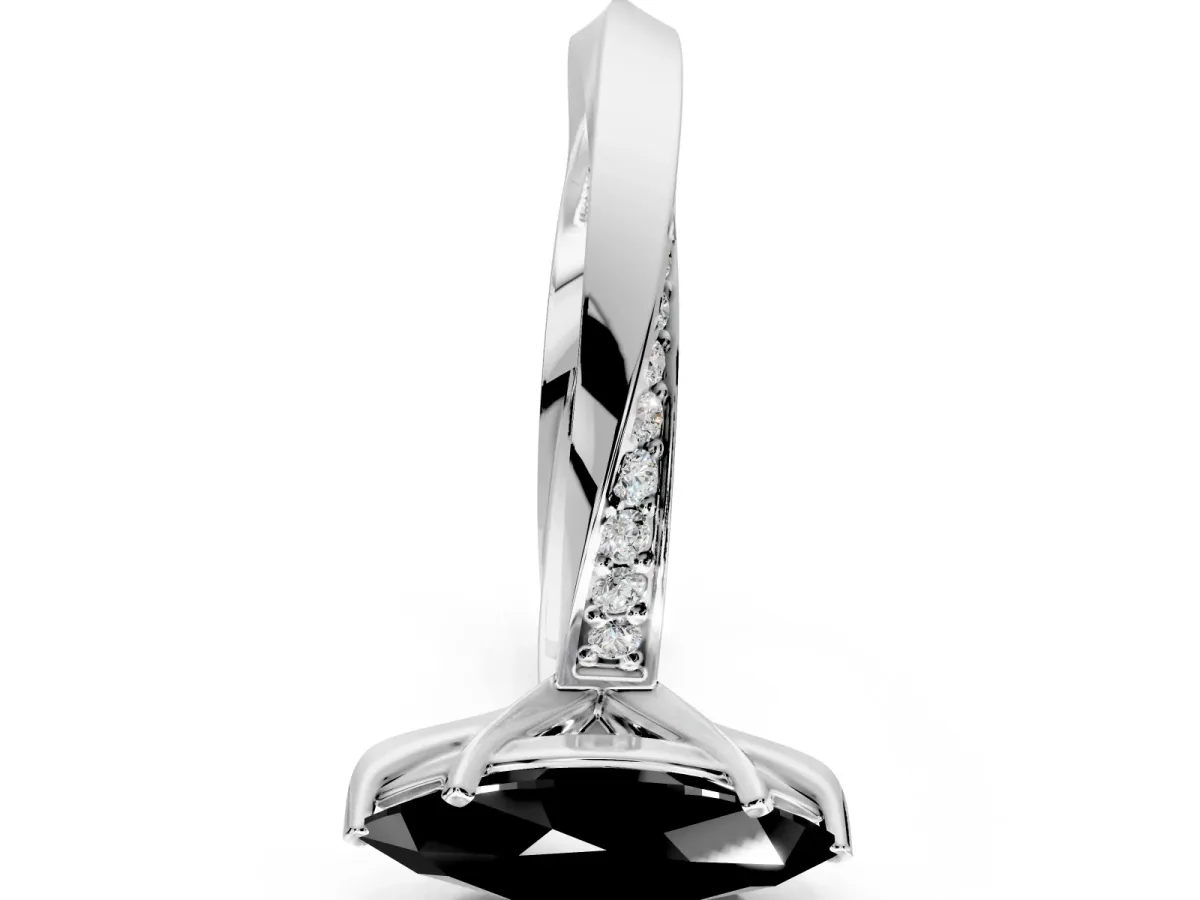 Side Accent Engagement Ring Setting for Fancy Black Marquise Center with Accent Shoulders and Prong Head in Sterling Silver