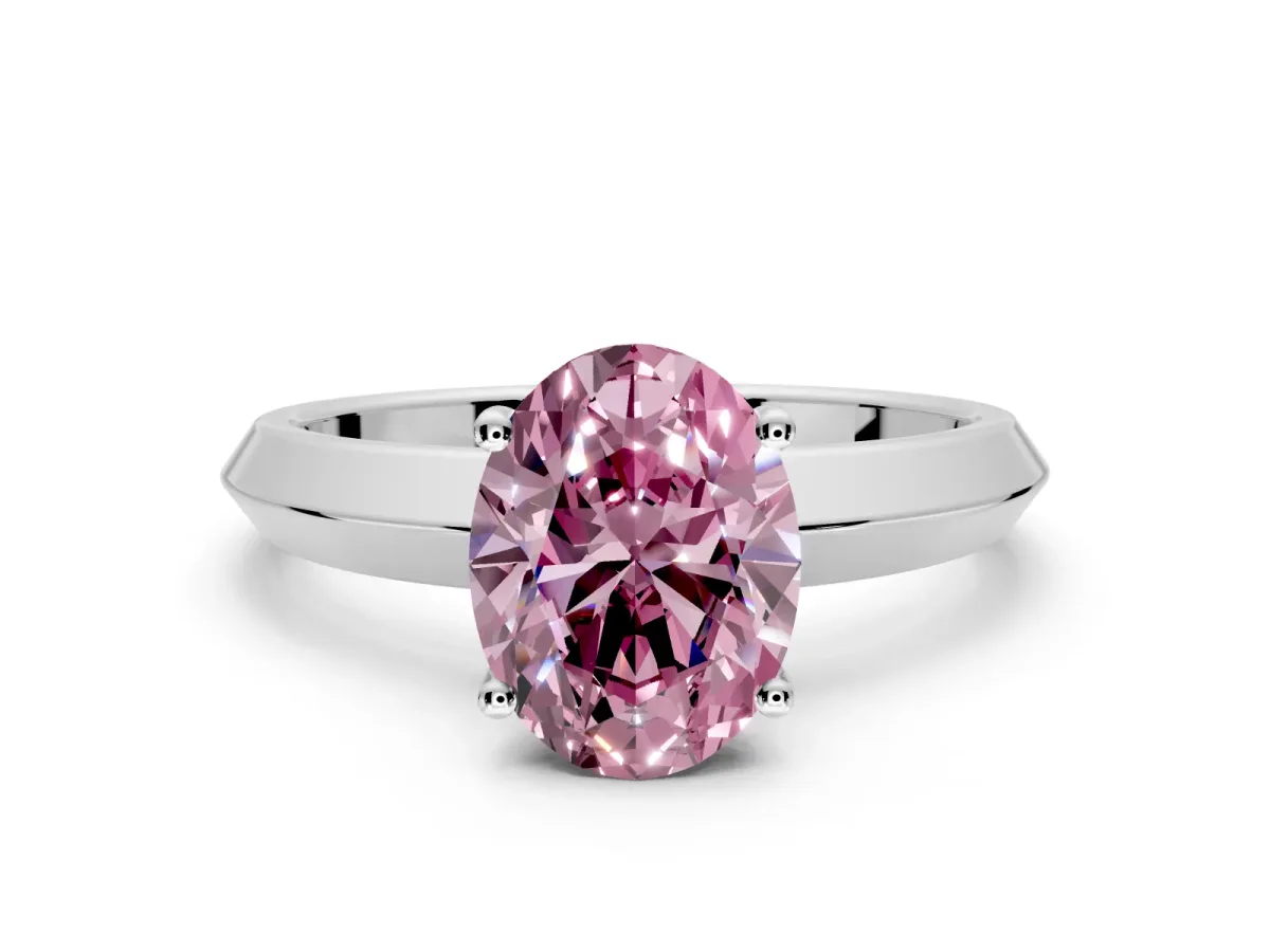 Solitaire Engagement Ring Setting for Fancy Pink Oval Center with Wide Knife Ridge Band and Prong Head in Platinum