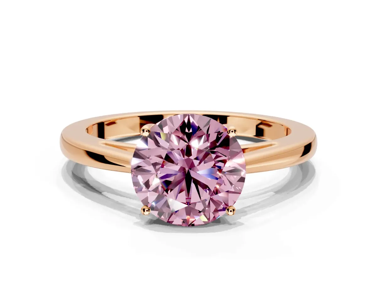 Solitaire Engagement Ring Setting for Fancy Pink Round Cut Center with Open Cathedral Shoulders and Prong Head in Rose Gold