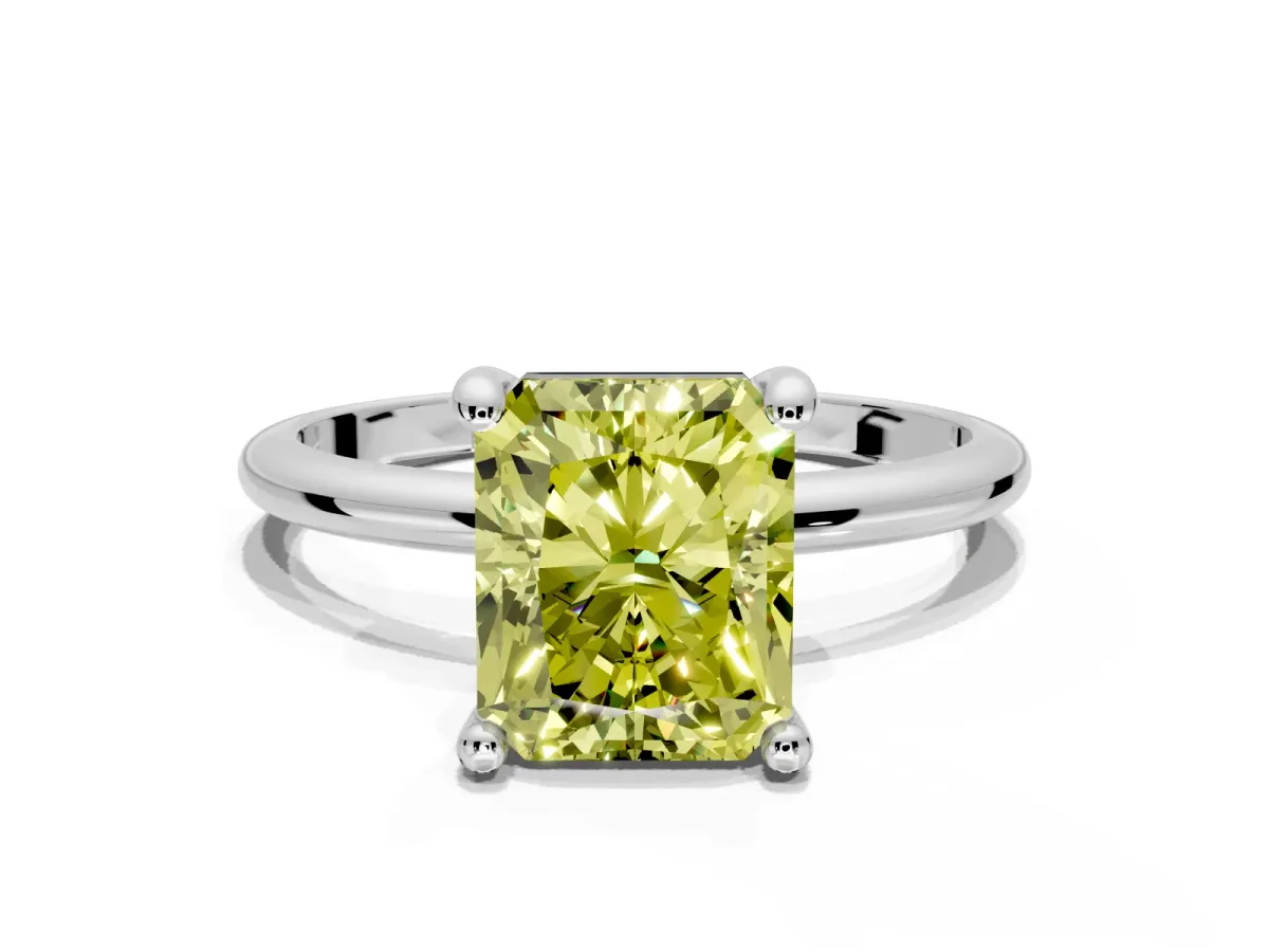 Minimalist Solitaire Engagement Ring Setting for Fancy Yellow Radiant Cut Center with Thin Band and Prong Head in Sterling Silver