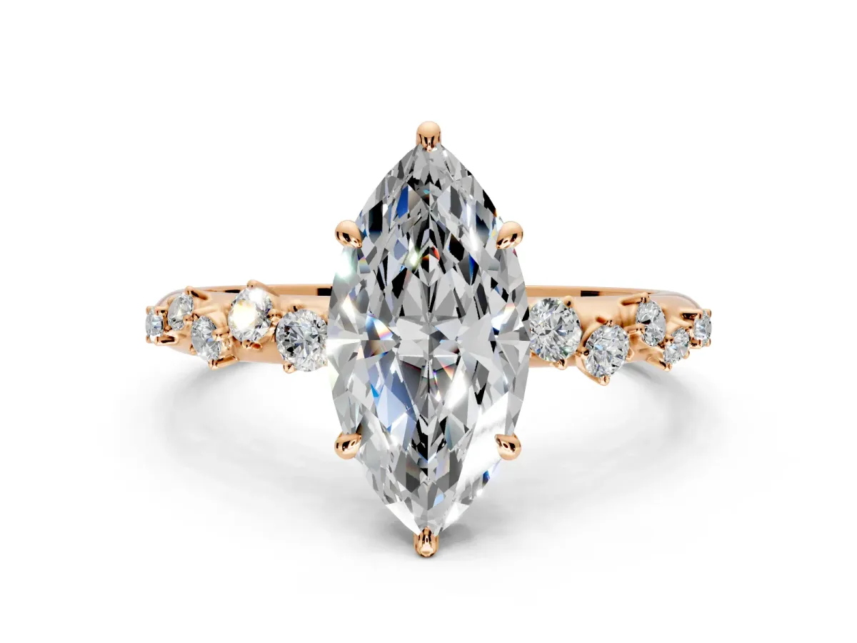 Cluster Engagement Ring Setting for Marquise Center with Round Cut Accent Band and Prong Head in Rose Gold