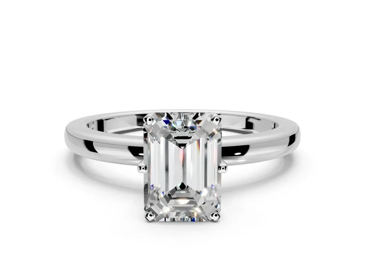 Solitaire Engagement Ring Setting for Emerald Cut Center with Plain Band and Tulip Prong Head in Platinum