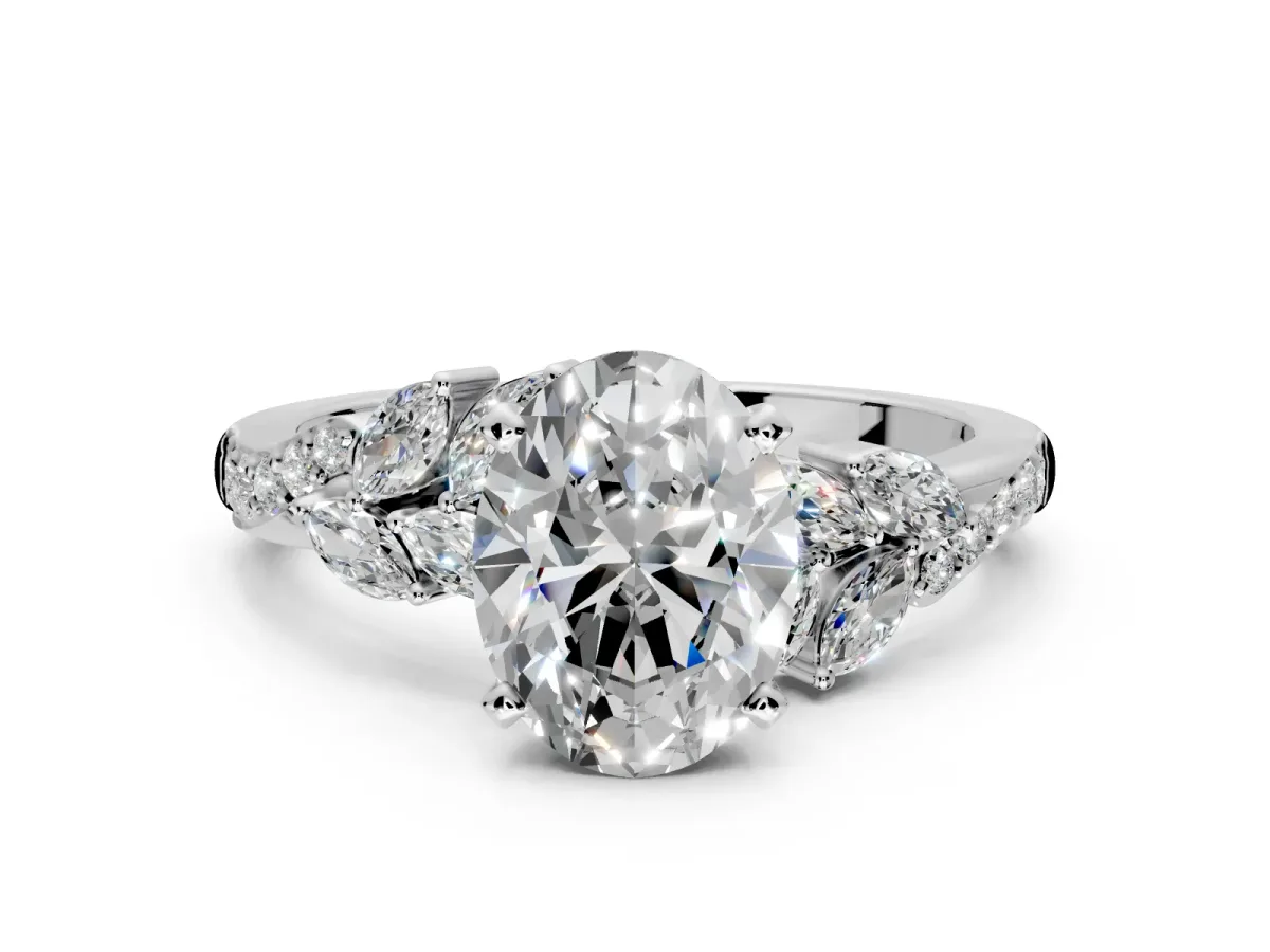 Solitaire Engagement Ring Setting for Oval Center with Marquise Accent Twist Band and Prong Head in Platinum