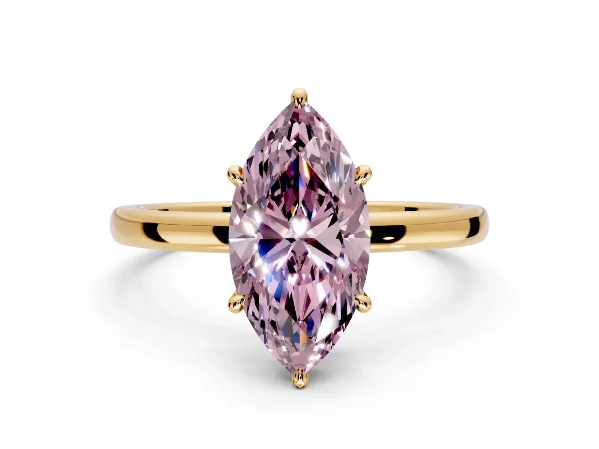 Hidden Halo Engagement Ring Setting for Fancy Pink Marquise Center with Plain Band and Tall Prong Head in Yellow Gold