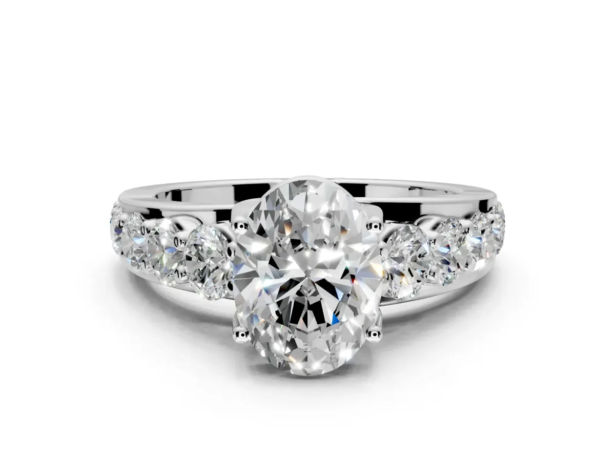 Solitaire Engagement Ring Setting for Oval Center with Graduated Shared Prongs and Prong Head in Platinum