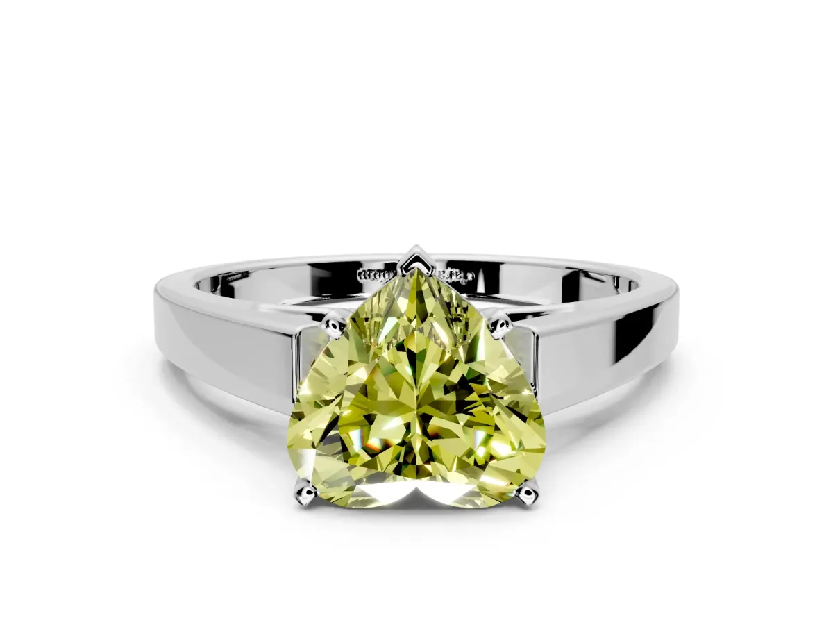 Solitaire Engagement Ring Setting for Fancy Yellow Heart-Shaped Center with Tapered Split Shoulders and Prong Head in Sterling Silver