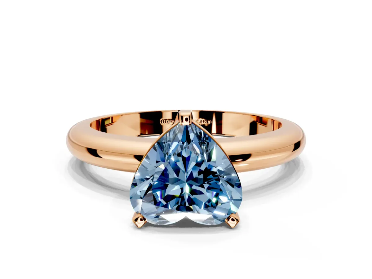 Solitaire Engagement Ring Setting for Fancy Blue Heart-Shaped Center with Wire Band and Prong Head in Rose Gold