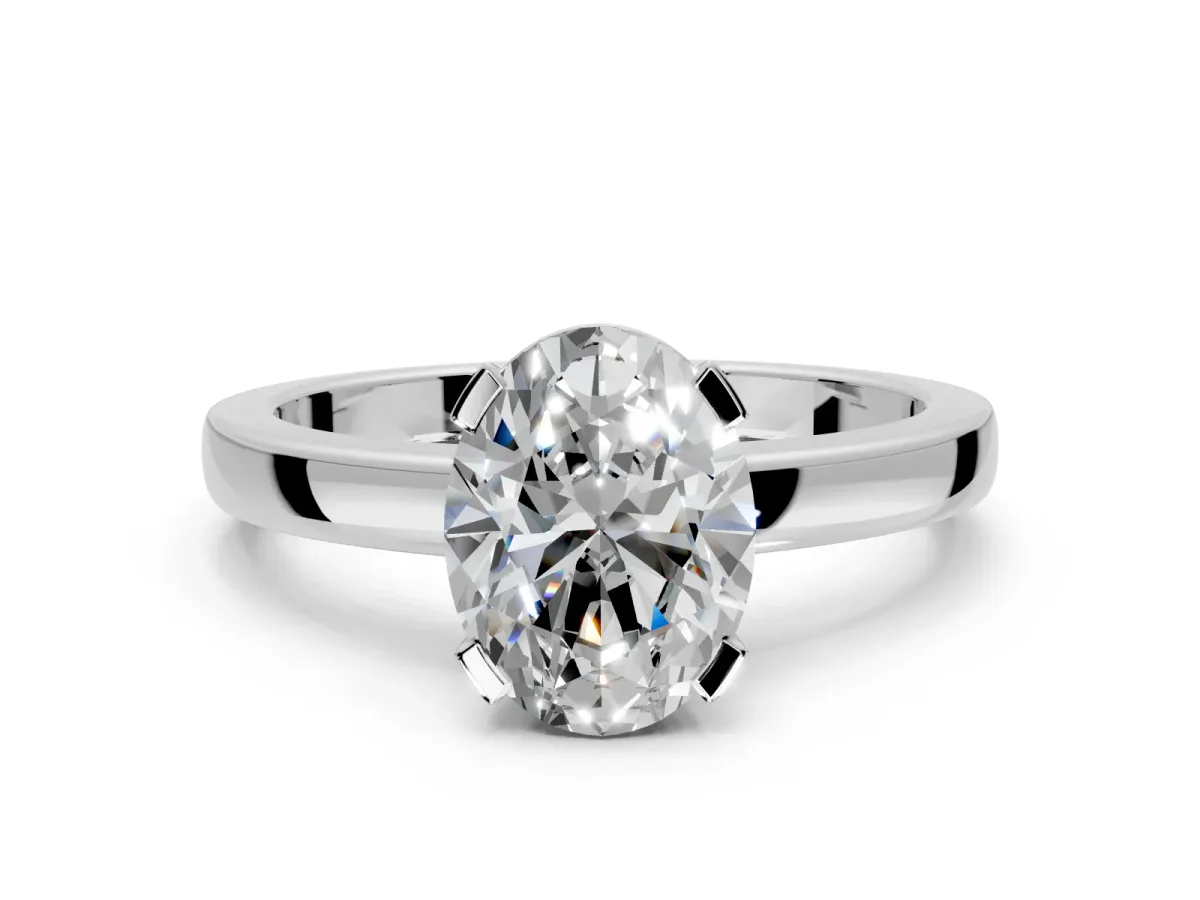 Solitaire Engagement Ring Setting for Oval Center with Plain Band and Flat Tab Prong Head in Platinum