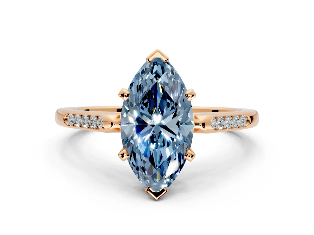 Solitaire Engagement Ring Setting for Fancy Blue Marquise Center with Channel Accents and Prong Head in Rose Gold