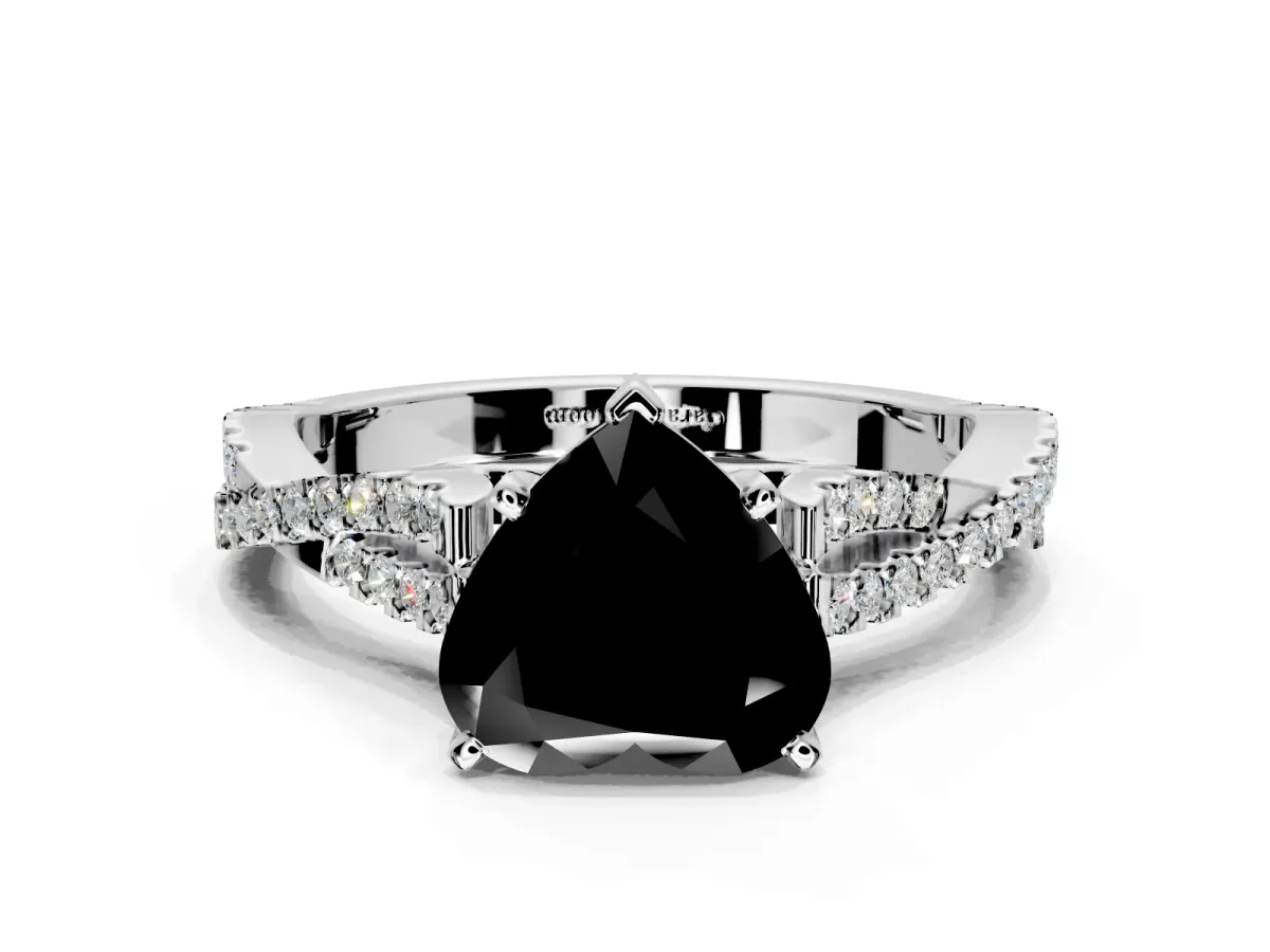 Solitaire Engagement Ring Setting for Fancy Black Heart-Shaped Center with Twisted Pave Split Shank and Prong Head in Sterling Silver
