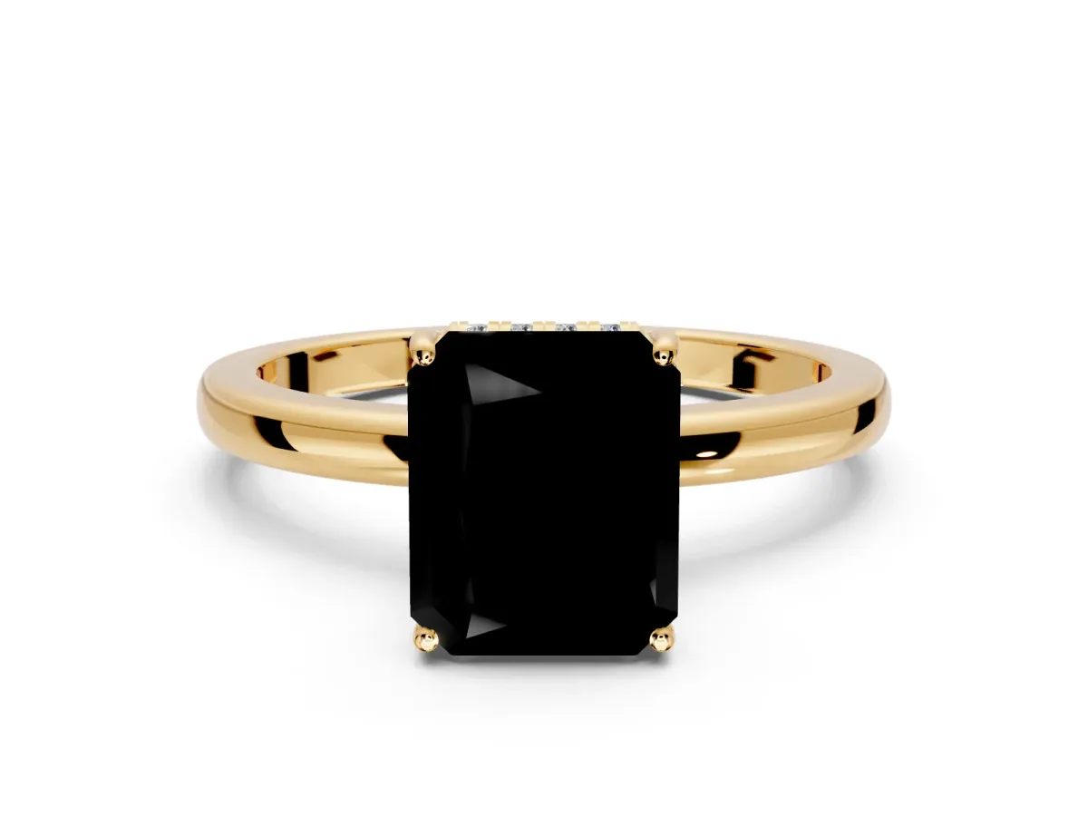 Solitaire Engagement Ring Setting for Fancy Black Radiant Cut Center with Fine Wire Band and Prong Head in Yellow Gold