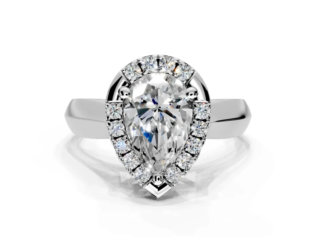 Halo Engagement Ring Setting for Pear-Shaped Center with Square Band and Prong Head in Sterling Silver