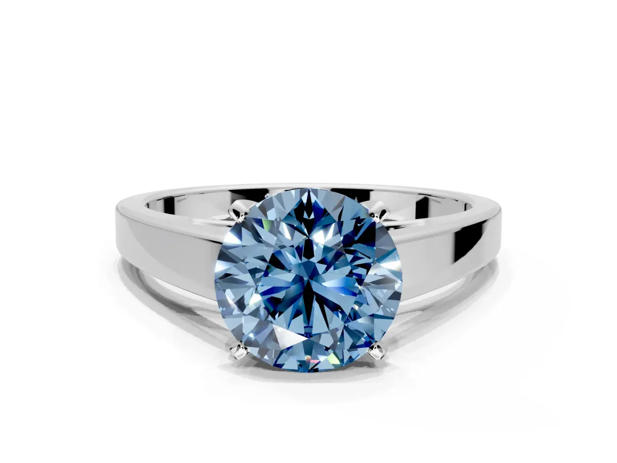Solitaire Engagement Ring Setting for Fancy Blue Round Cut Center with Tapered Split Shoulders and Prong Head in Platinum