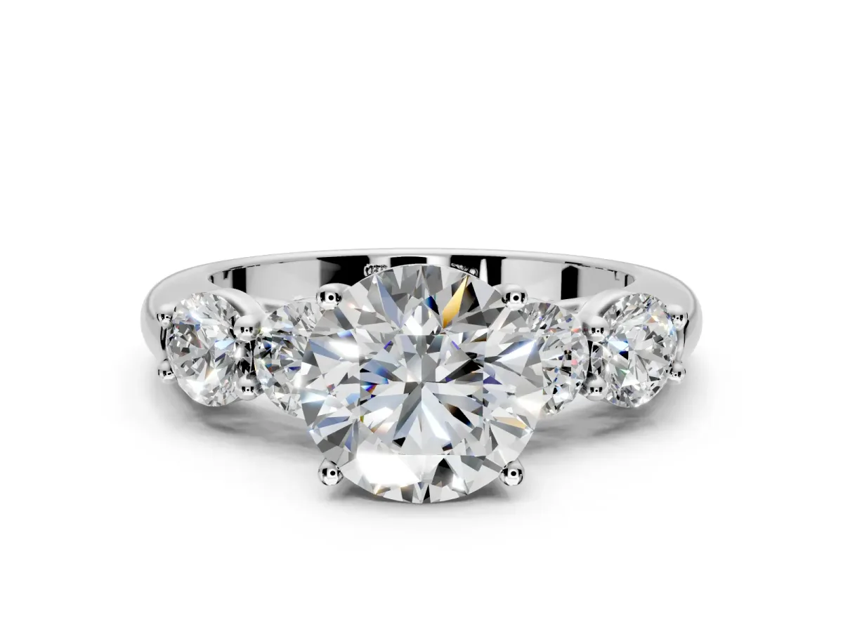 5 Stone Engagement Ring Setting for Round Cut Center with Graduated Accents and Prong Head in Platinum