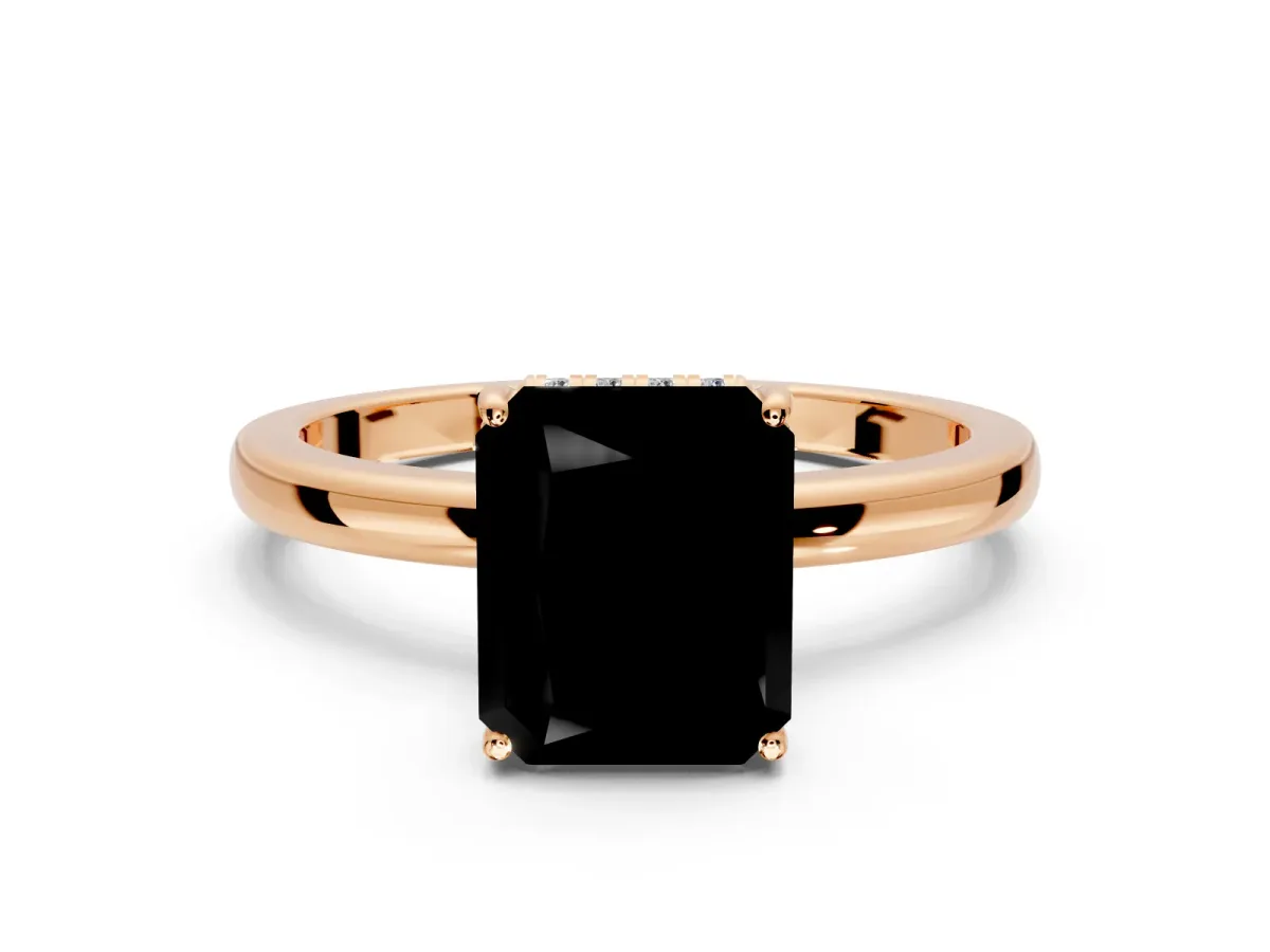 Solitaire Engagement Ring Setting for Fancy Black Radiant Cut Center with Fine Wire Band and Prong Head in Rose Gold