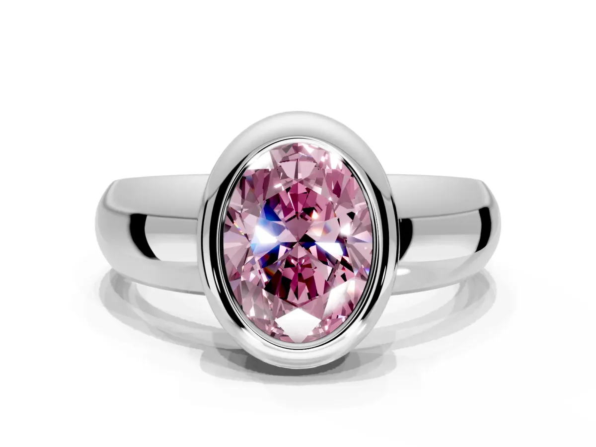 Solitaire Engagement Ring Setting for Fancy Pink Oval Center with Wide Band and Bezel Head in Platinum