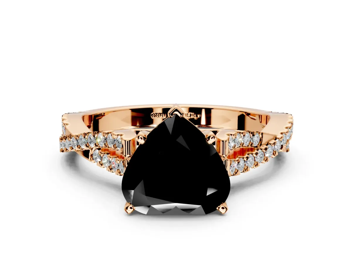 Solitaire Engagement Ring Setting for Fancy Black Heart-Shaped Center with Twisted Pave Split Shank and Prong Head in Rose Gold