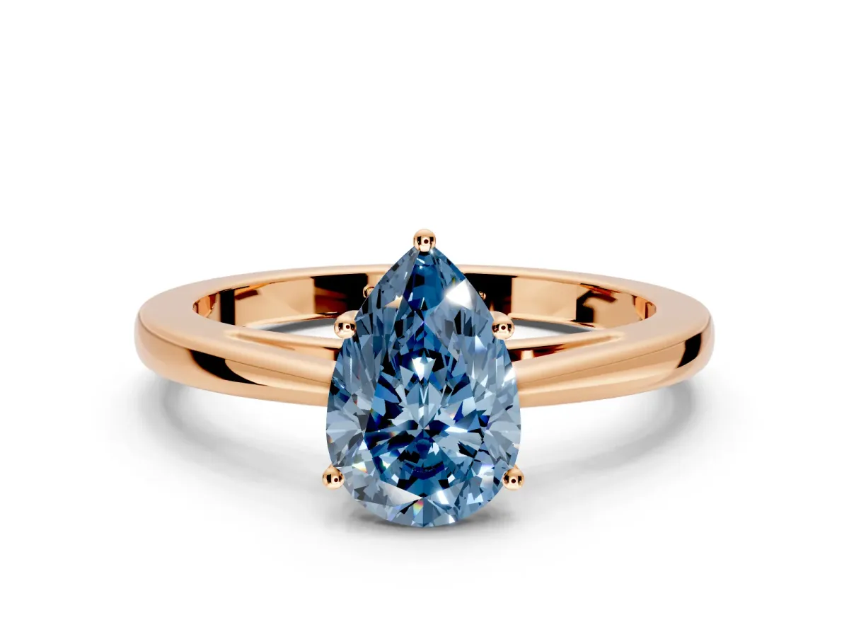 Solitaire Engagement Ring Setting for Fancy Blue Pear-Shaped Center with Open Cathedral Shoulders and Prong Head in Rose Gold