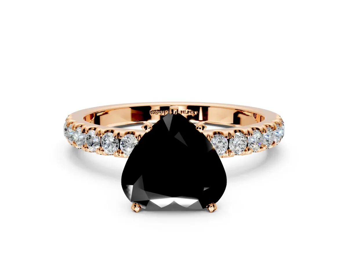 Open Basket Engagement Ring Setting for Fancy Black Heart-Shaped Center with Pave Band and Prong Head in Rose Gold