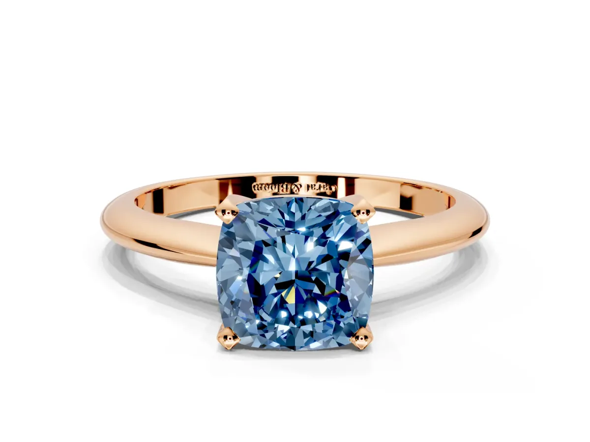 Solitaire Engagement Ring Setting for Fancy Blue Cushion Cut Center with Knife Ridge Band and Claw Prong Head in Rose Gold