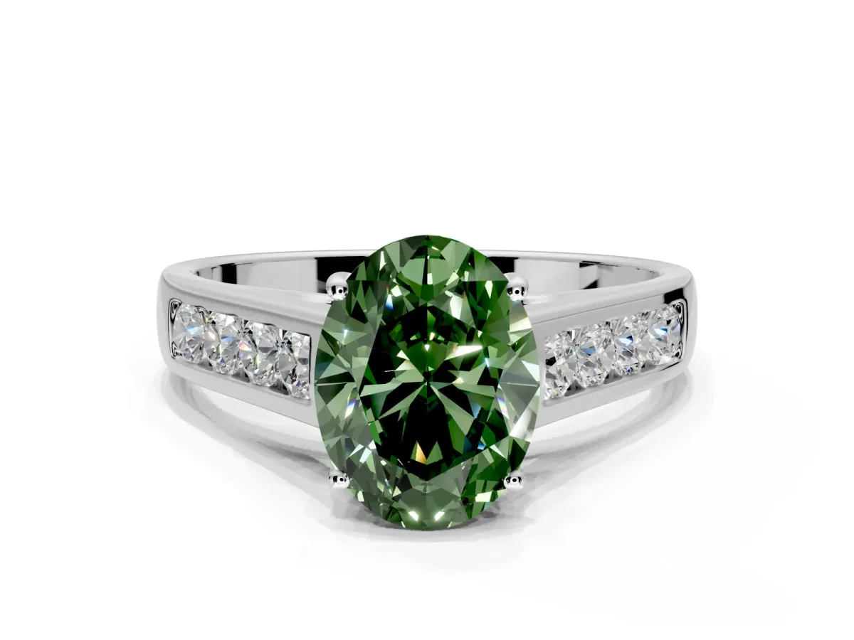 Solitaire Engagement Ring Setting for Fancy Green Oval Center with Cathedral Channel Band and Prong Head in Platinum