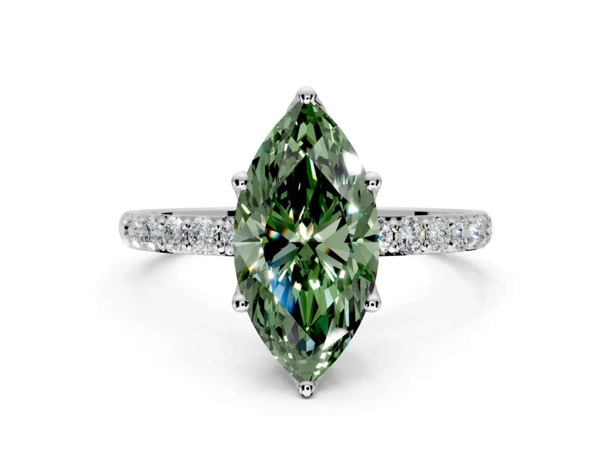 Solitaire Engagement Ring Setting for Fancy Green Marquise Center with Fine Pave Accents and Prong Head in Platinum