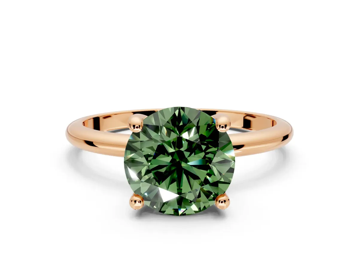 Minimalist Solitaire Engagement Ring Setting for Fancy Green Round Cut Center with Thin Band and Prong Head in Rose Gold