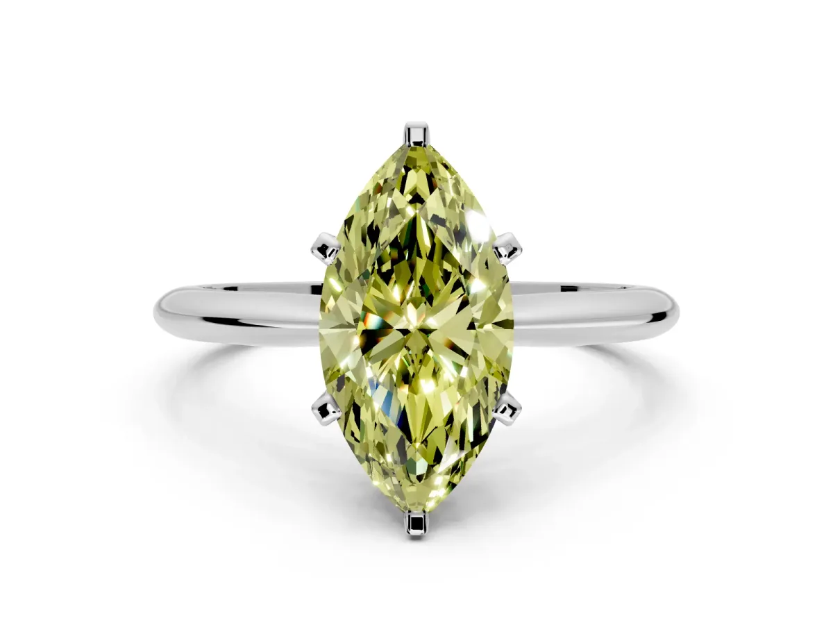 Solitaire Engagement Ring Setting for Fancy Yellow Marquise Center with Knife Ridge Band and Claw Prong Head in Platinum