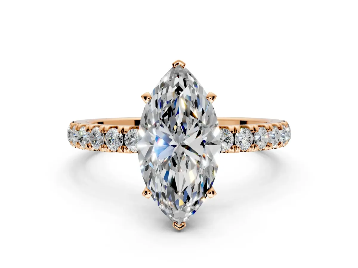 Open Basket Engagement Ring Setting for Marquise Center with Pave Band and Prong Head in Rose Gold