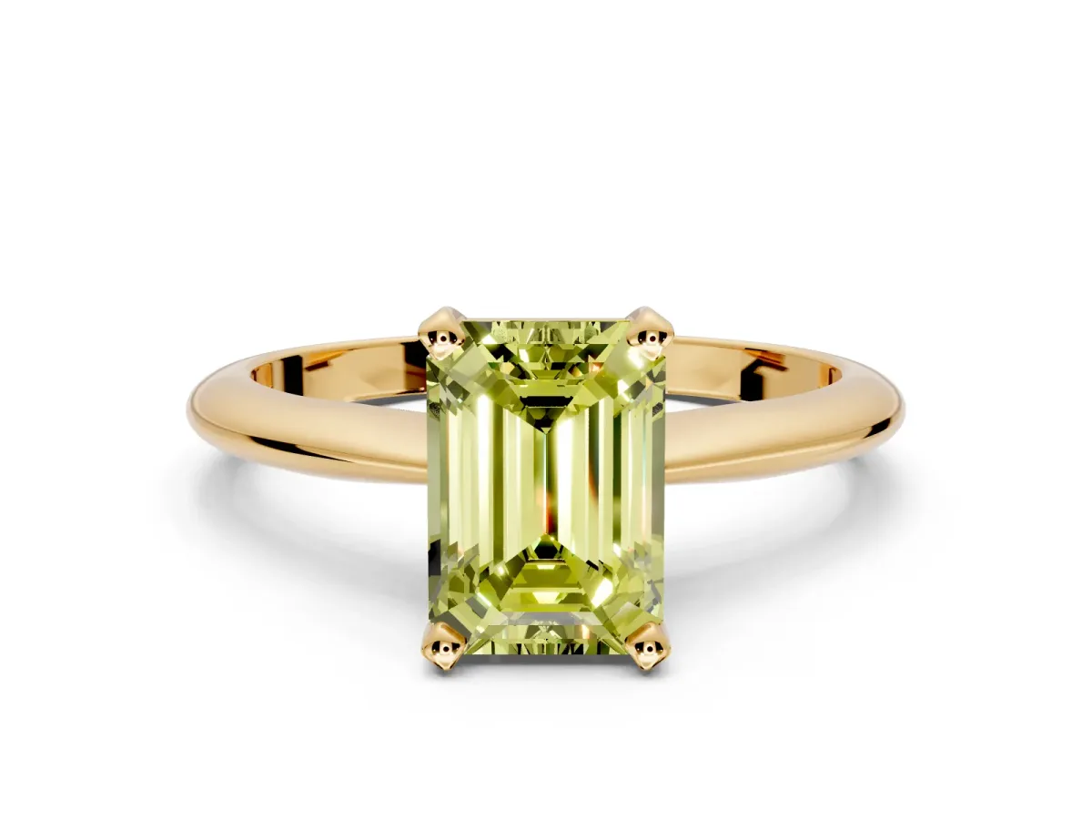 Solitaire Engagement Ring Setting for Fancy Yellow Emerald Cut Center with Knife Ridge Band and Claw Prong Head in Yellow Gold