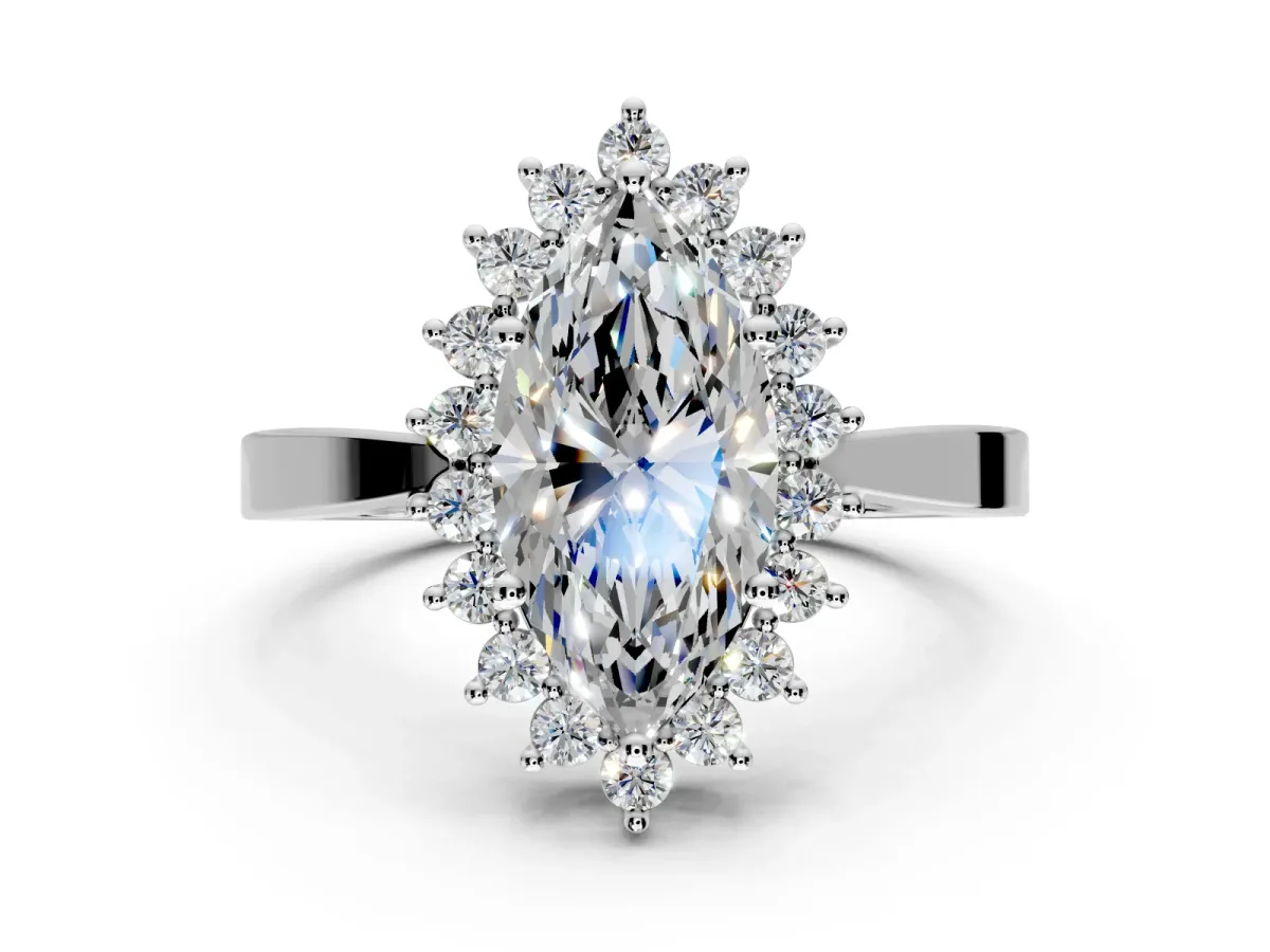 Starburst Halo Engagement Ring Setting for Marquise Center with Flat Cathedral Band and Prong Head in Platinum