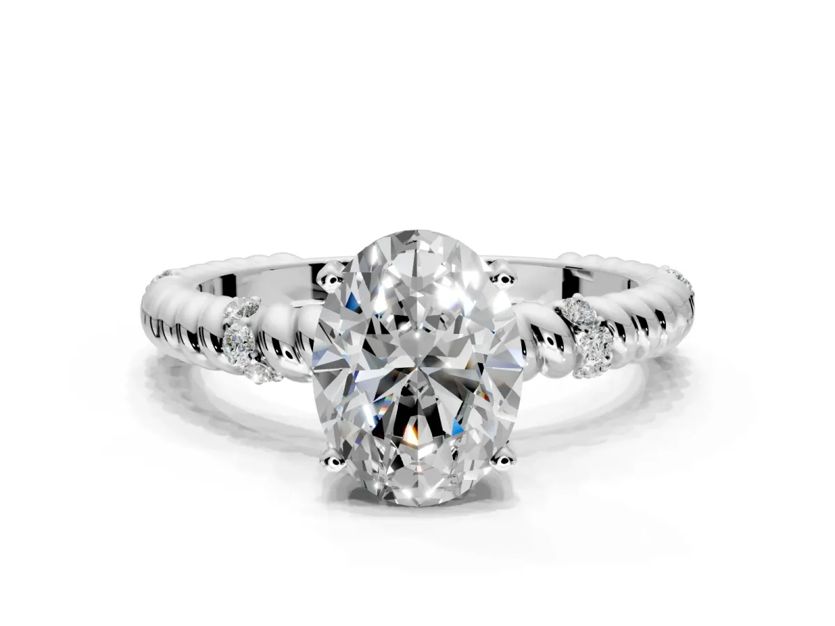 Rope Engagement Ring Setting for Oval Center with Accent Shoulders and Prong Head in Sterling Silver