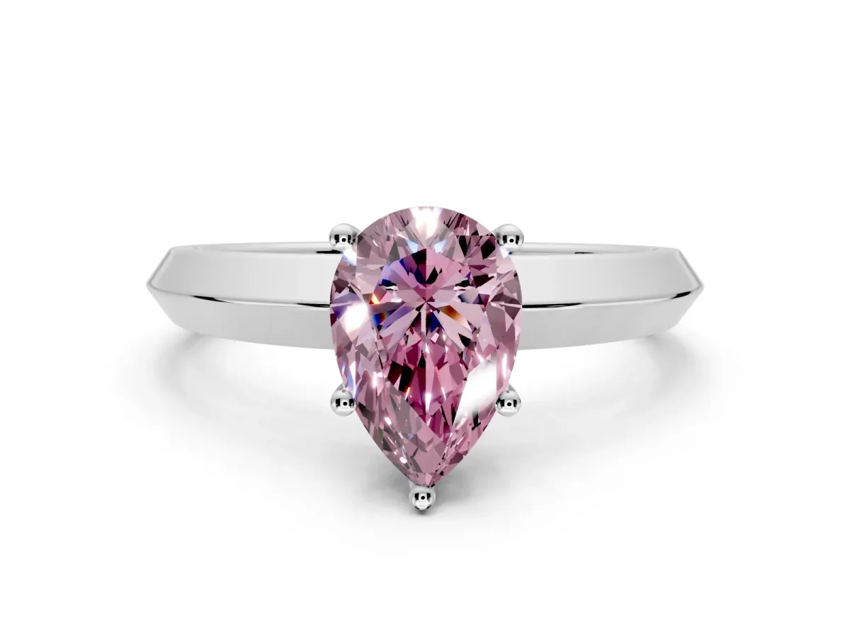 Solitaire Engagement Ring Setting for Fancy Pink Pear-Shaped Center with Wide Knife Ridge Band and Prong Head in Platinum