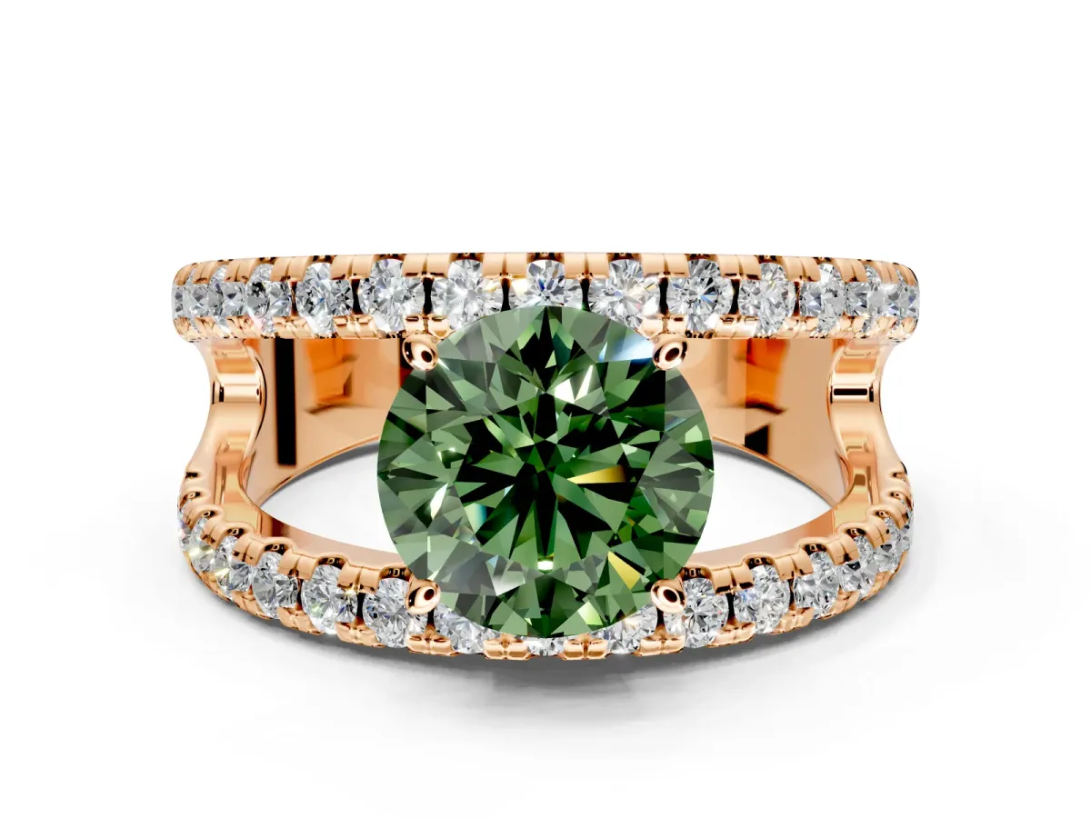 Solitaire Engagement Ring Setting for Fancy Green Round Cut Center with Wide-Open Split Shank and Prong Head in Rose Gold