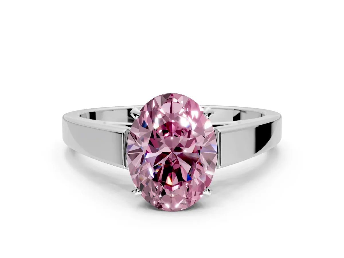 Solitaire Engagement Ring Setting for Fancy Pink Oval Center with Tapered Split Shoulders and Prong Head in Platinum
