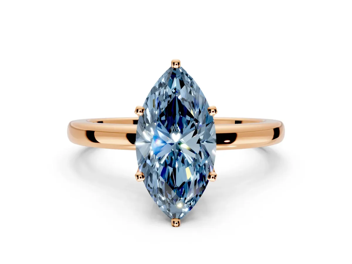 Solitaire Engagement Ring Setting for Fancy Blue Marquise Center with Plain Band and Tulip Prong Head in Rose Gold