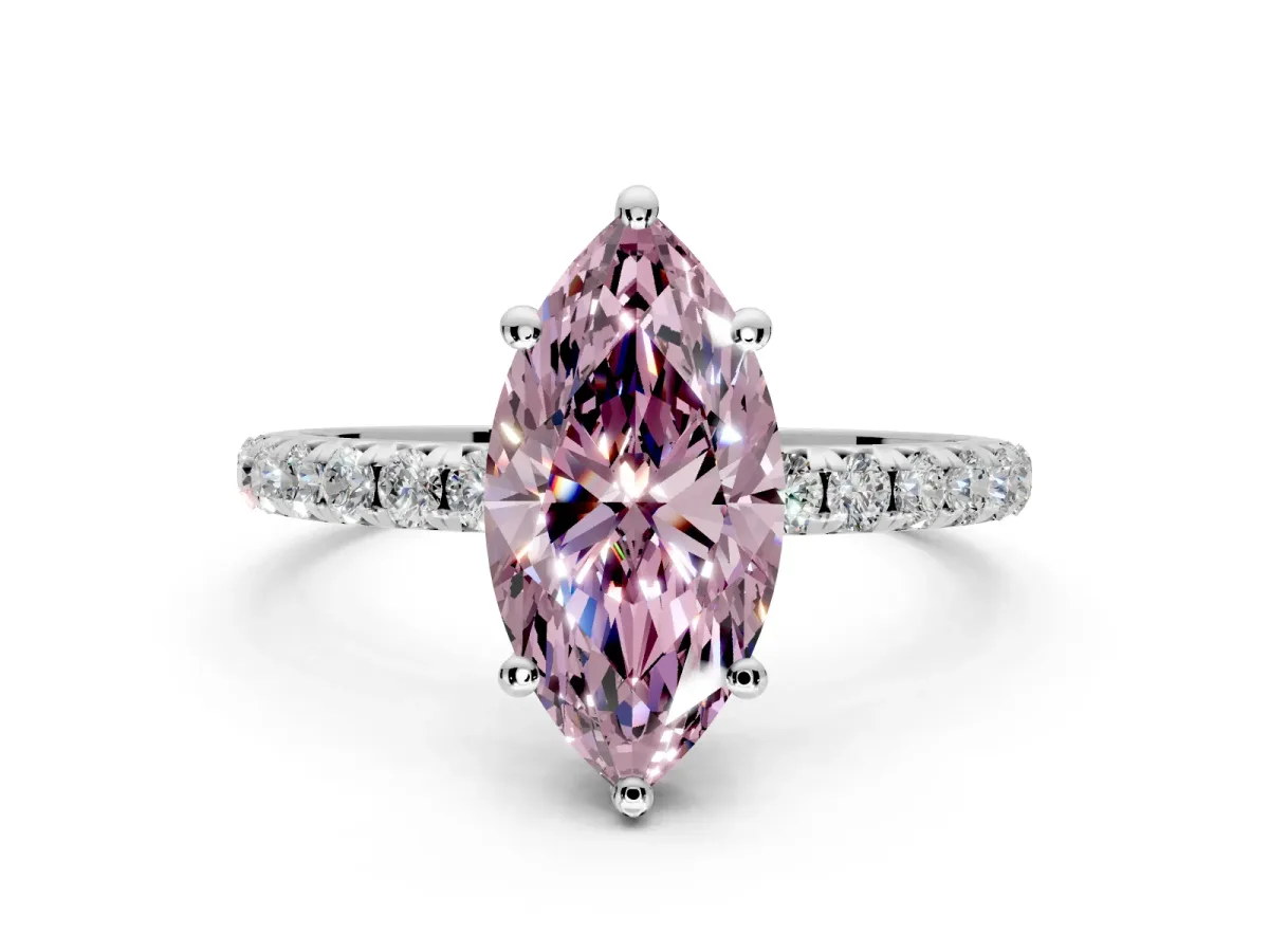 Solitaire Engagement Ring Setting for Fancy Pink Marquise Center with Micro Pave Band and Prong Head in Platinum