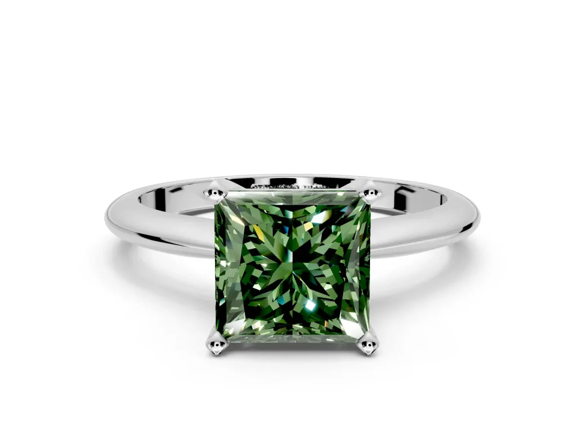 Solitaire Engagement Ring Setting for Fancy Green Princess Cut Center with Knife Ridge Band and Claw Prong Head in White Gold