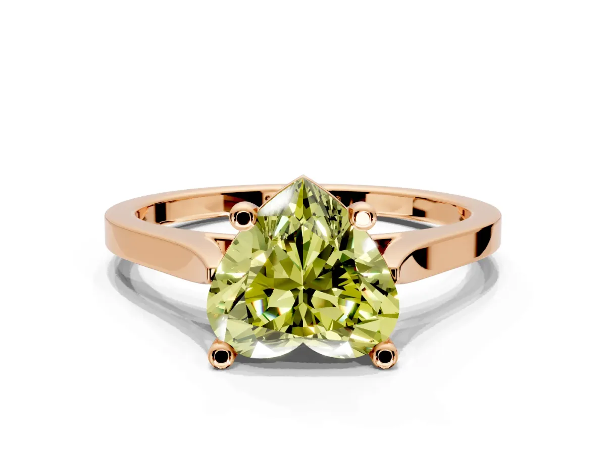 Solitaire Engagement Ring Setting for Fancy Yellow Heart-Shaped Center with Tapered Shoulders and Prong Head in Rose Gold