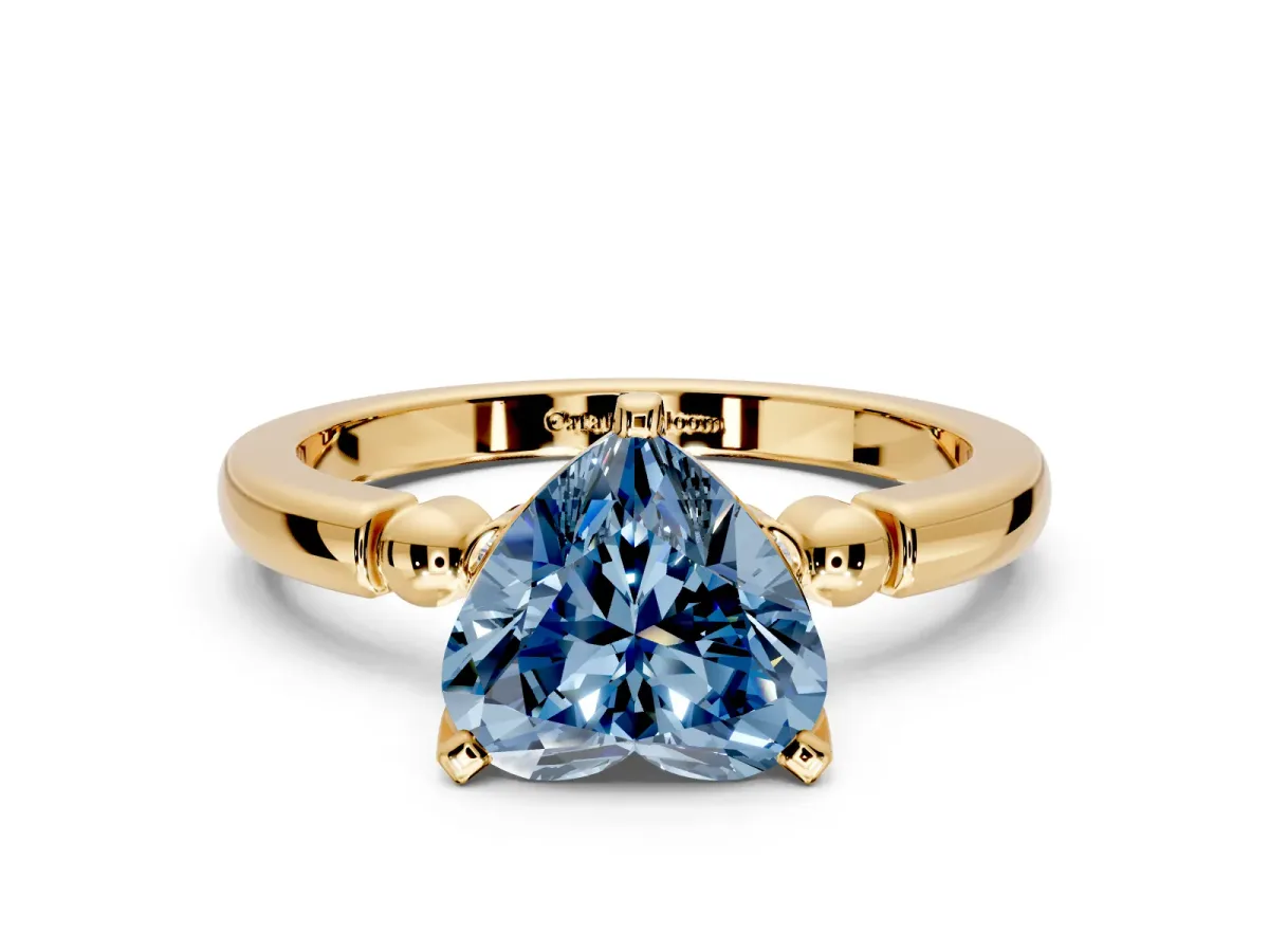 Solitaire Engagement Ring Setting for Fancy Blue Heart-Shaped Center with Beaded Shoulders and Prong Head in Yellow Gold