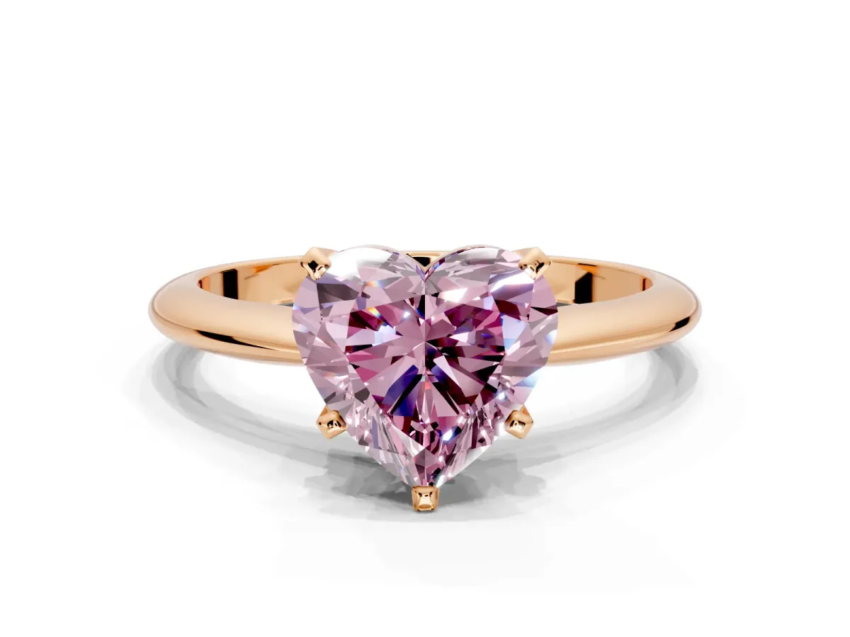 Solitaire Engagement Ring Setting for Fancy Pink Heart-Shaped Center with Knife Ridge Band and Claw Prong Head in Rose Gold