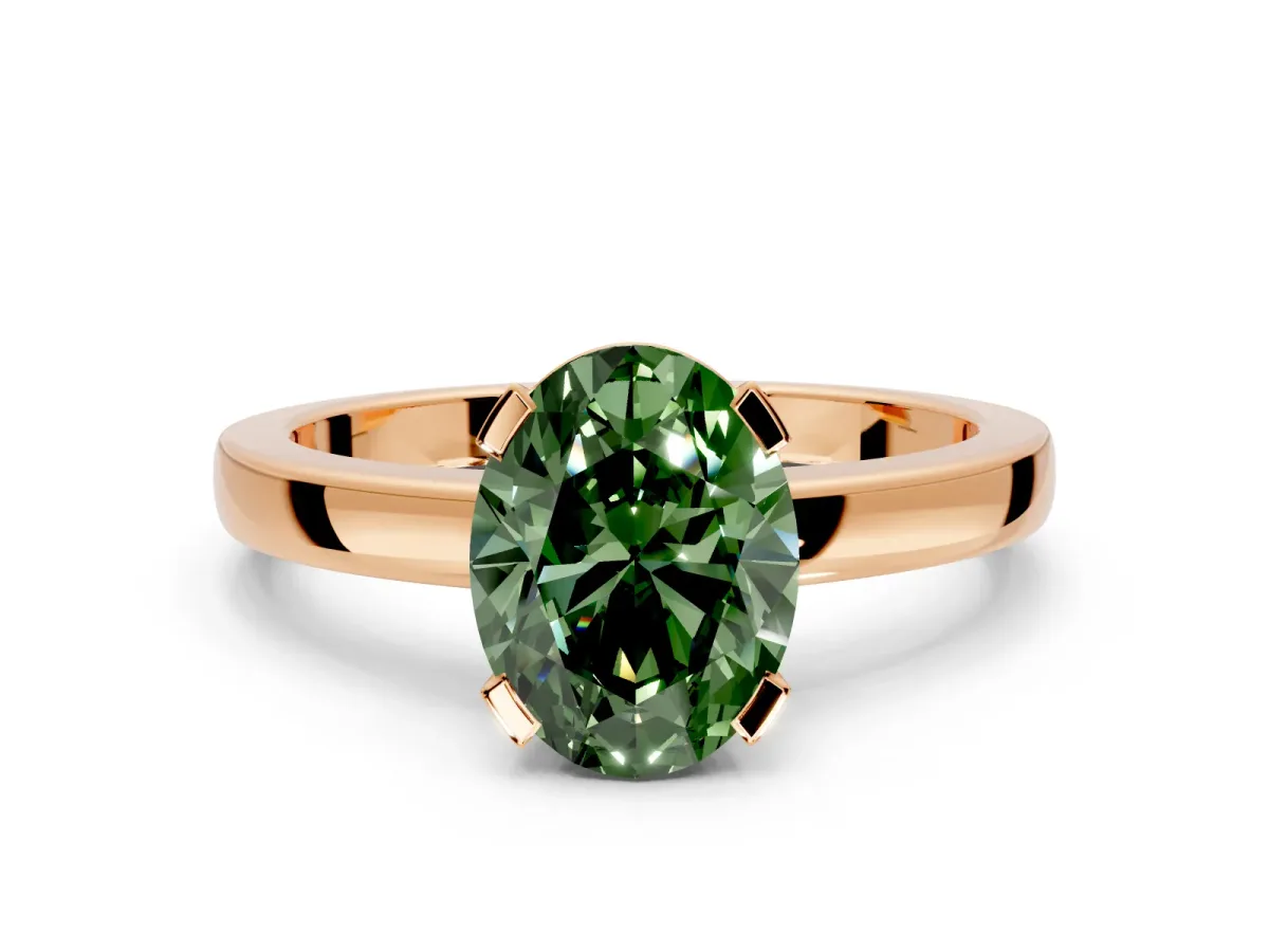Solitaire Engagement Ring Setting for Fancy Green Oval Center with Plain Band and Flat Tab Prong Head in Rose Gold