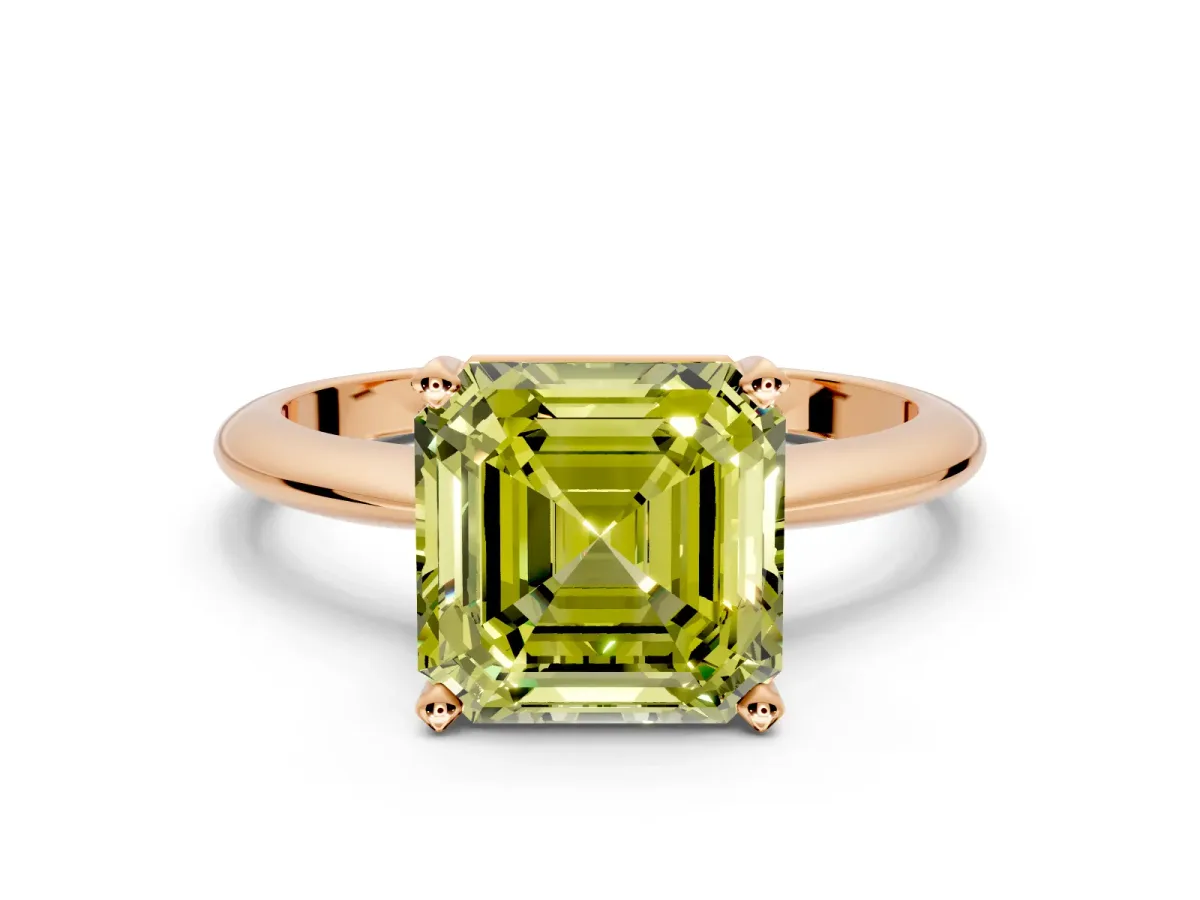 Solitaire Engagement Ring Setting for Fancy Yellow Asscher Cut Center with Knife Ridge Band and Claw Prong Head in Rose Gold